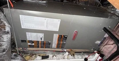 Pre-winter furnace maintenance in progress at Suffolk County home