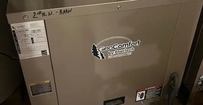 Geothermal system indoor unit connected to ductwork